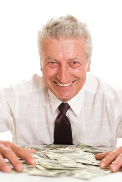 Elderly man holding money — Stock Photo, Image