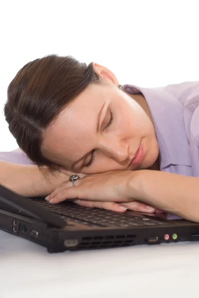 Dizüstü bilgisayarda uyku işkadını — Stok fotoğraf