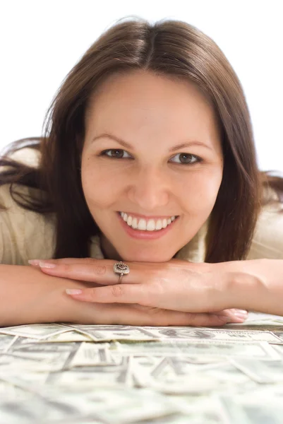Mujer feliz con el dinero — Foto de Stock