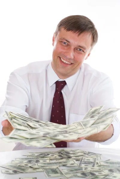 Mann und Geld auf weiß — Stockfoto
