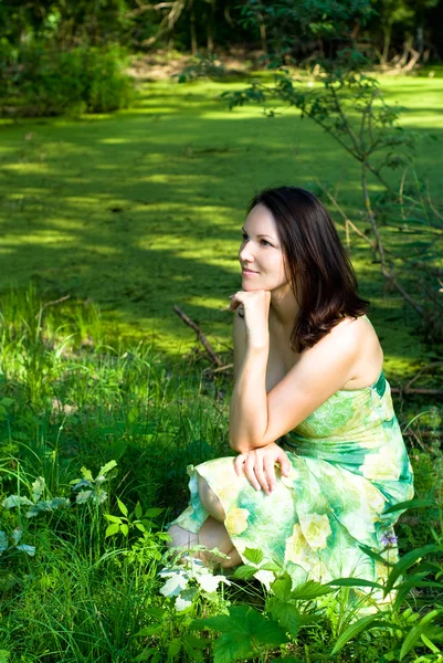 Woman at the summer residence — Stock Photo, Image