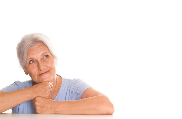 Schöne ältere Frau in blau — Stockfoto