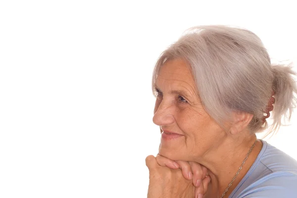 Beautiful older woman in blue — Stock Photo, Image