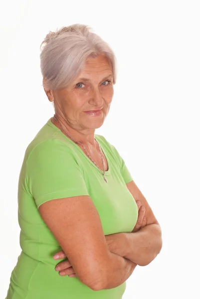 Krásná starší žena v zeleném — Stock fotografie