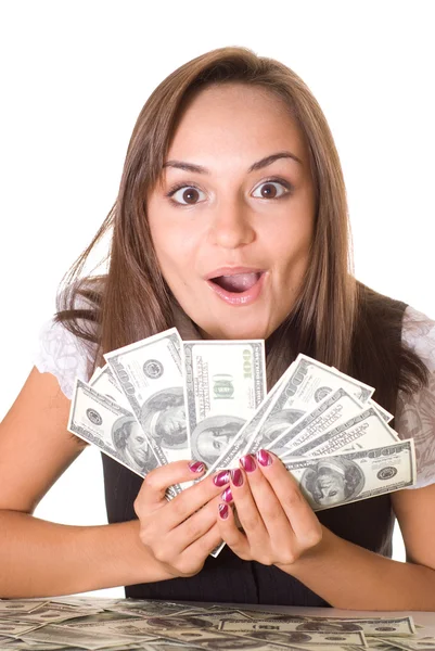Mulher feliz com o dinheiro — Fotografia de Stock