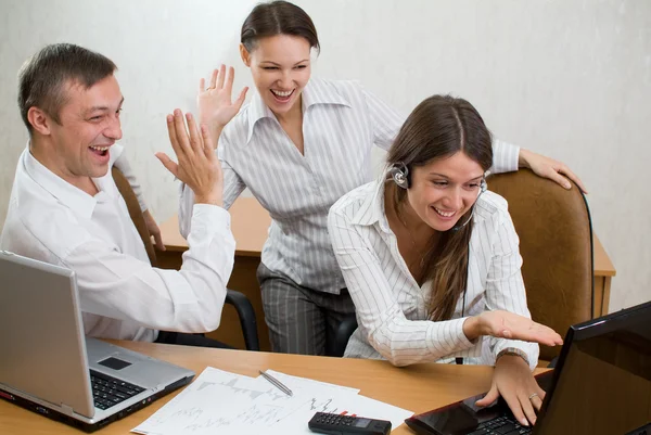 Businesspeople with the gestures of satisfaction — Stock Photo, Image