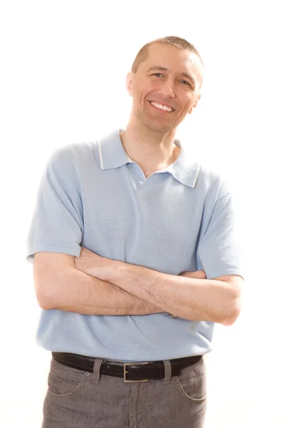 Man in een blauw shirt staande — Stockfoto
