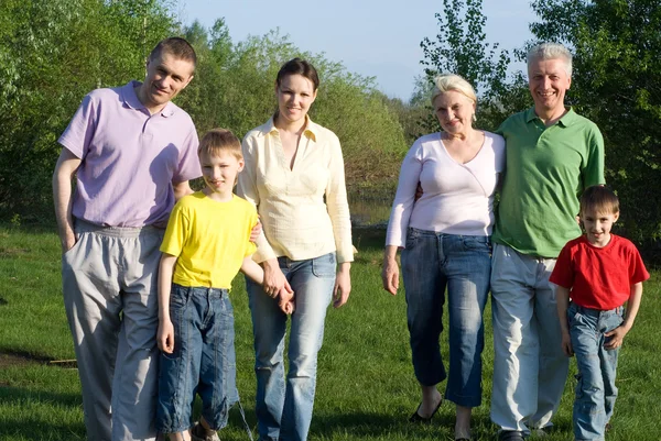 Family of six on the nature — Stock Photo, Image