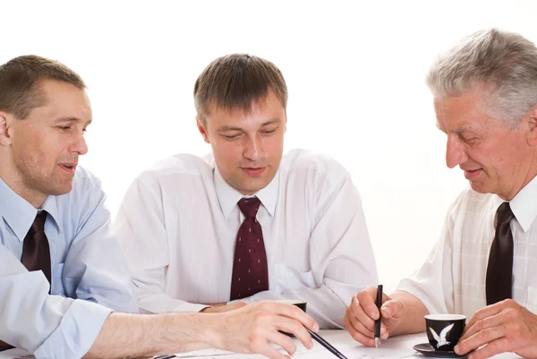 Three businessmen working together — Stock Photo, Image