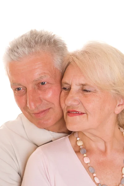 Anziani coppia insieme su un bianco — Foto Stock