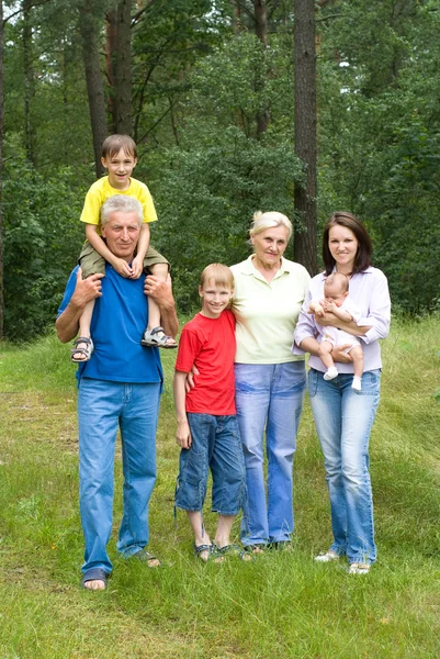 Retrato de una familia feliz de seis — Foto de Stock