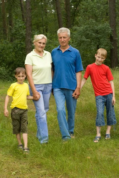Älteres Ehepaar mit ihren Enkeln — Stockfoto
