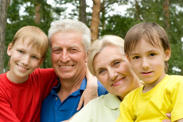 Älteres Ehepaar mit ihren Enkeln — Stockfoto