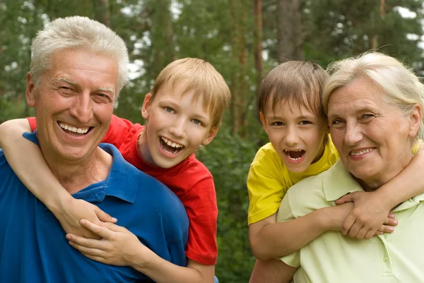 Bejaarde echtpaar met hun kleinkinderen — Stockfoto