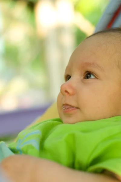 stock image Newborn lies on a green