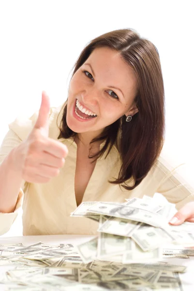 Щаслива жінка з грошима — стокове фото