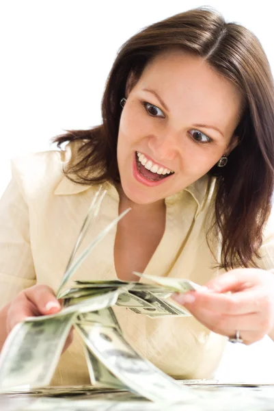Ευτυχισμένη γυναίκα με τα χρήματα — Φωτογραφία Αρχείου