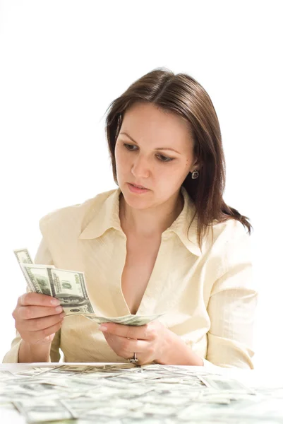 Šťastná žena s penězi — Stock fotografie