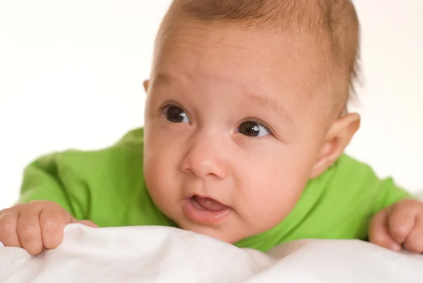 Bebê em um t-short verde — Fotografia de Stock