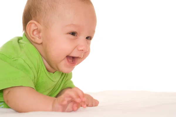 Bebê feliz em um branco — Fotografia de Stock