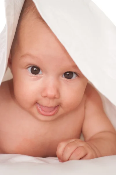 Beyaz arka planda bir bebek — Stok fotoğraf