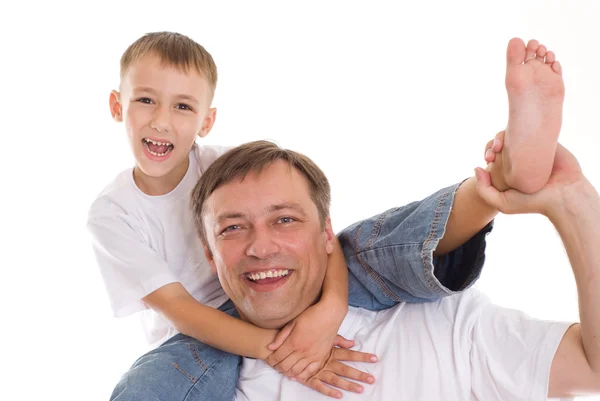 Vader en zoon op een wit — Stockfoto