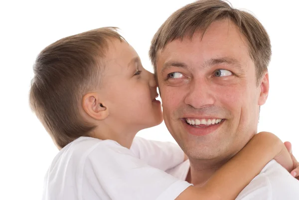 Pai e filho em um fundo branco — Fotografia de Stock