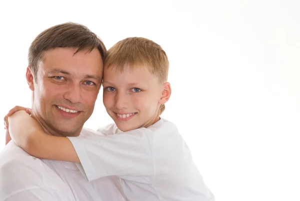 Mutlu baba ve oğul bir beyaz — Stok fotoğraf
