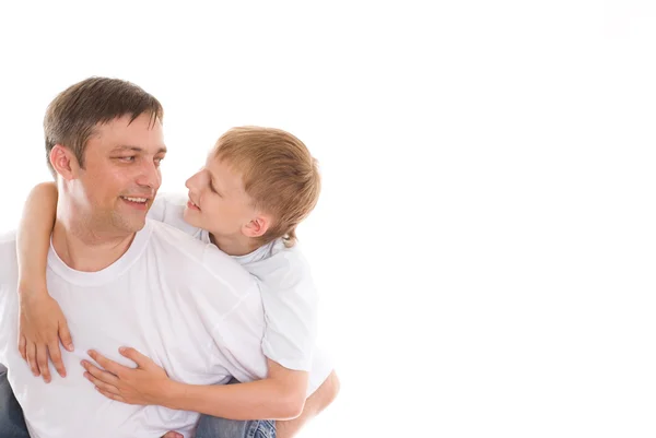 Padre e figlio su un bianco — Foto Stock