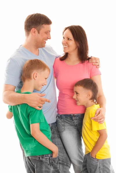 Mutlu bir aile üzerinde beyaz bir — Stok fotoğraf