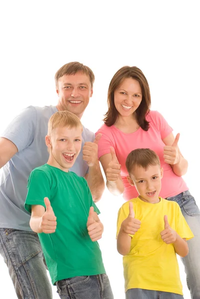 Счастливая семья на белом — стоковое фото