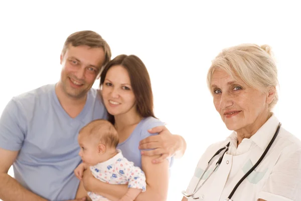 Doctor and family with a newborn — Stock Photo, Image