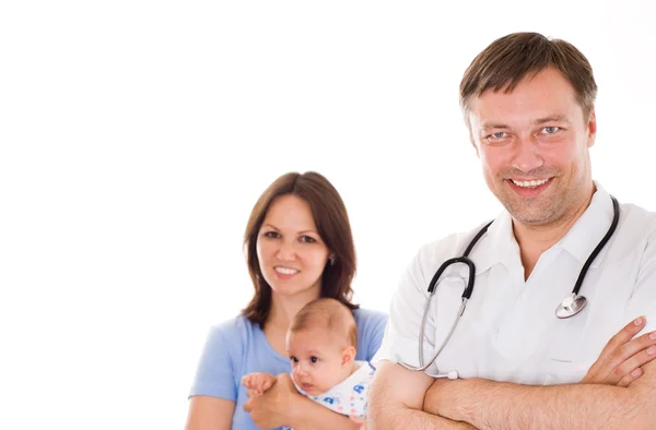 Arts en een vrouw met een pasgeboren baby — Stockfoto