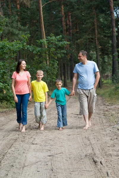 Wandernde Familie im Wald — Stockfoto