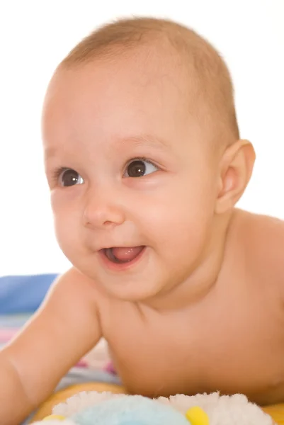 Szczęśliwy noworodka na biały — Zdjęcie stockowe