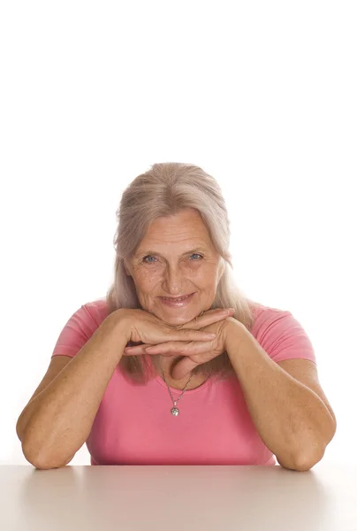 Bella donna anziana su un bianco — Foto Stock