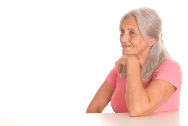 Bella donna anziana su un bianco — Foto Stock