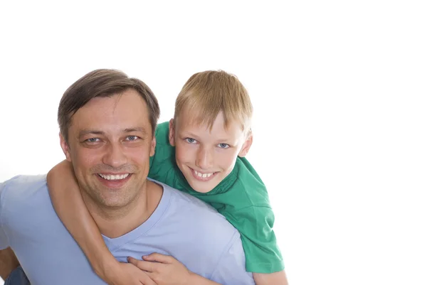 Otec a syn na bílé — Stock fotografie