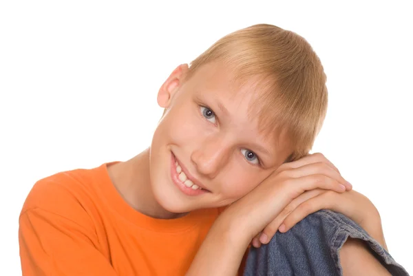 オレンジ色のシャツの少年 — ストック写真