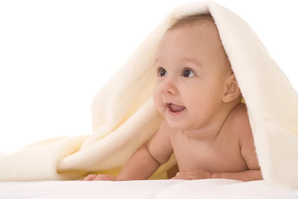 Bebê bonito em um branco — Fotografia de Stock