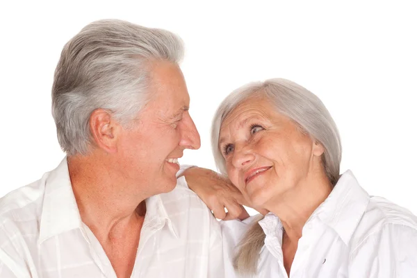Elderly couple on a white — Stock Photo, Image
