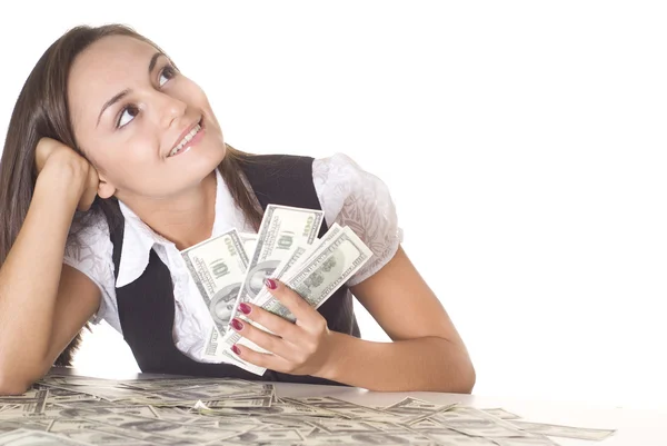 Glad kvinna med pengar — Stockfoto
