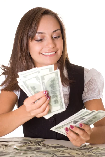 Glückliche Frau mit dem Geld — Stockfoto