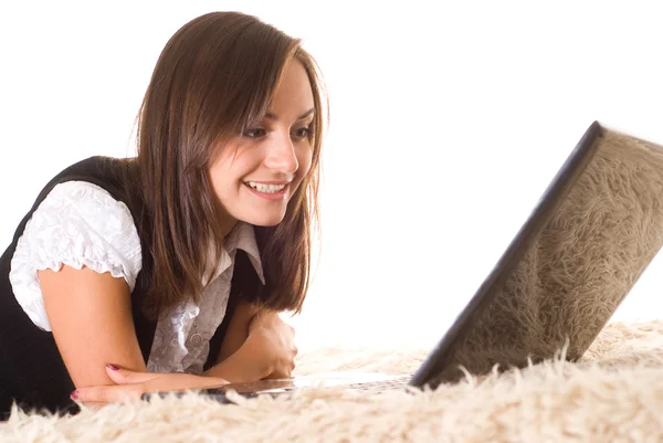 Šťastná žena s laptopem — Stock fotografie