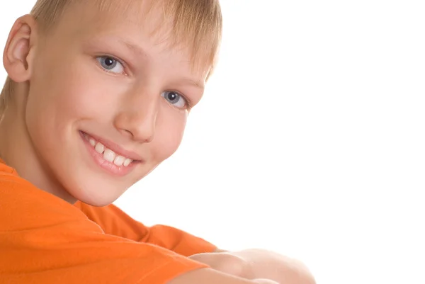 Miły chłopak w shirt pomarańczowy — Zdjęcie stockowe