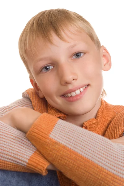 Miły chłopak w shirt pomarańczowy — Zdjęcie stockowe