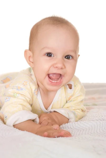Szczęśliwy noworodka na biały — Zdjęcie stockowe