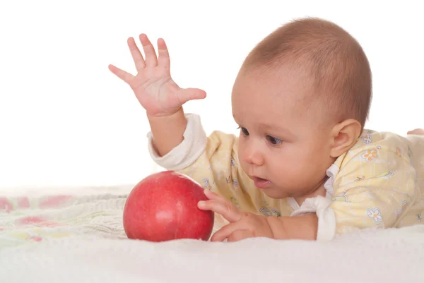 Leuke baby en apple — Stockfoto