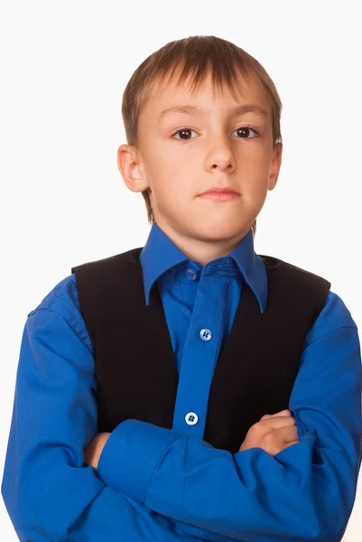 Netter Junge im blauen Hemd — Stockfoto