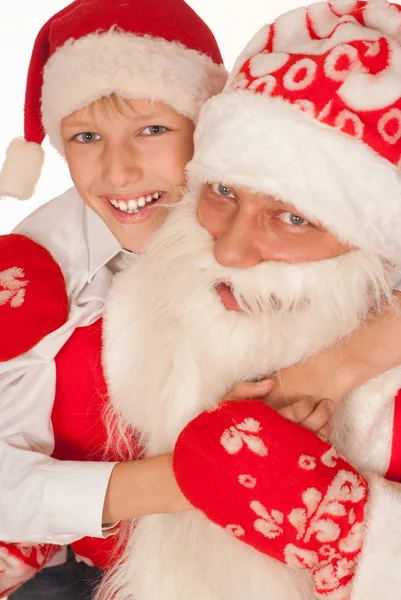 Santa z dzieckiem na biały — Zdjęcie stockowe